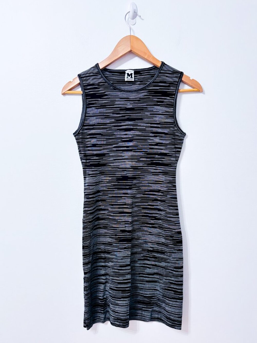 M BY MISSONI Black Grey Abstract Stripe Sleeveless Knit Dress Size 6